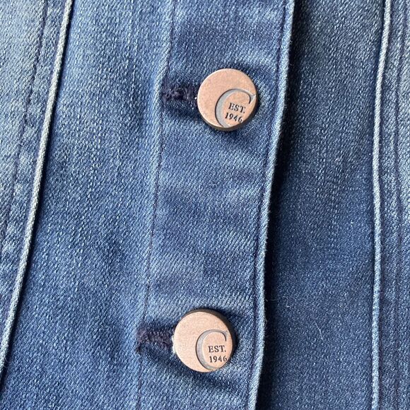Cato EST 1946 Jean Vest Sz S Denim Stretch Fringe Hem Button Front Blue Casual - Picture 3 of 9